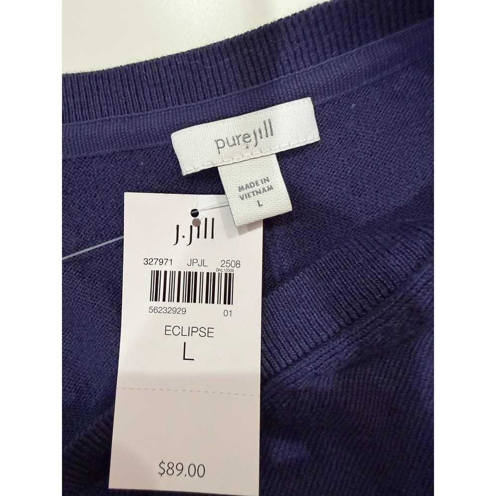 Pure Jill J. Jill V-Neck Oversized Cotton Blend Sweater Eclipse Blue NWT Size L - Picture 4 of 8